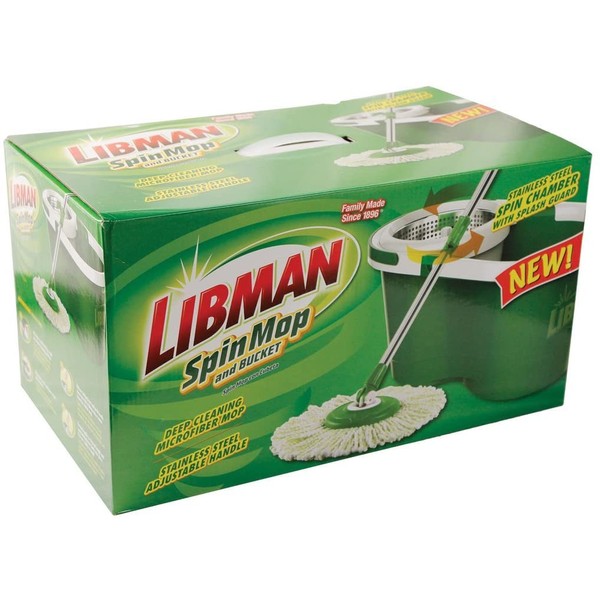 Libman Spin Mop and Bucket – Complete Floor Cleaning System Features a Microfiber Mophead, Adjustable Handle, and Durable Spin Compartment