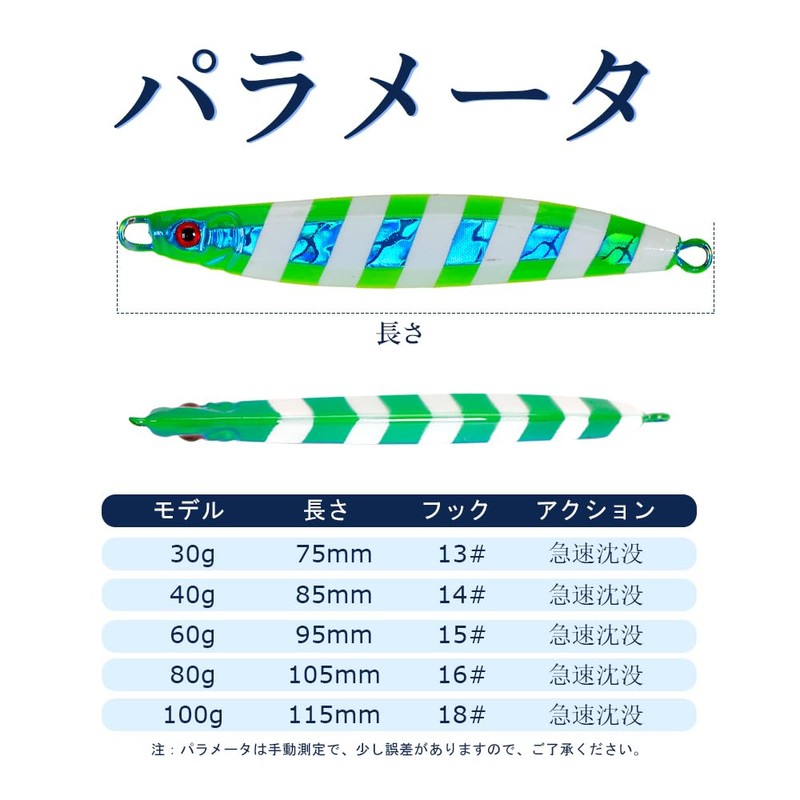 Tolure ジグルアー 80g 3D目 急速に沈む 夜光ジギングルアー 海釣り 青物 ブリ ハタ