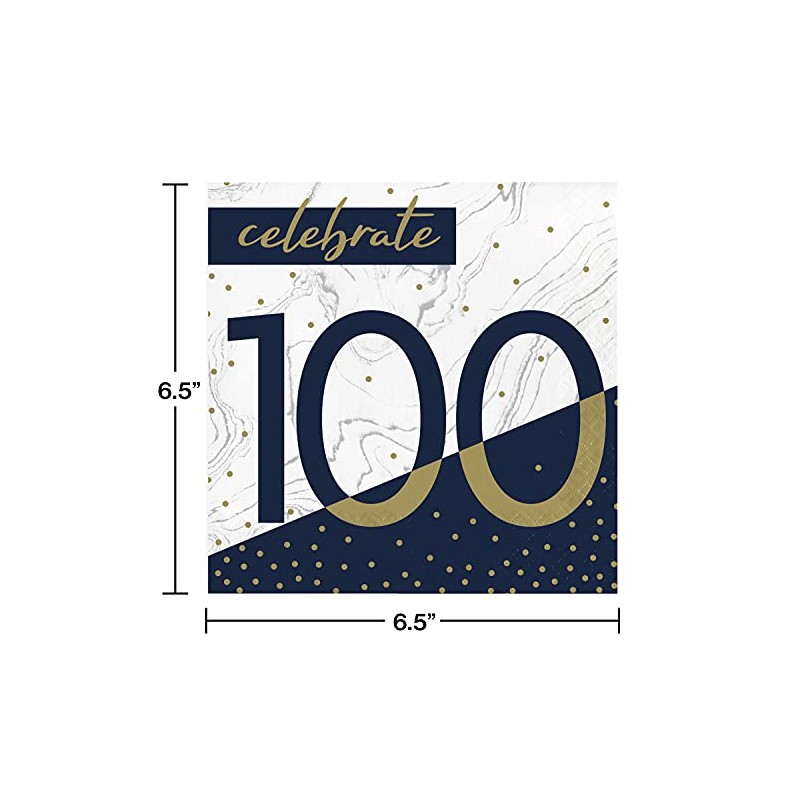 Navy and Gold 100th Birthday Napkins, 16 ct