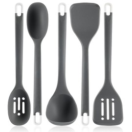 Silicone Kitchen Cooking Utensil Set: MOACC Heat Resistant 13.6in Long Kitchen Gadgets, BPA Free Non Stick Rubber Cook Accessories For Food Prep, Frying, Serving, Basting (Dark Grey)
