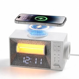 Sound Machine Alarm Clock with Wireless Charger for Bedroom, Hotel