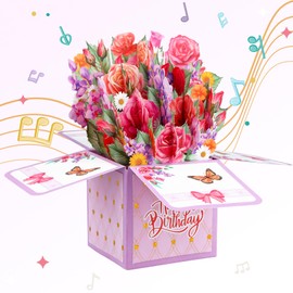 D4DREAM Flower Musical Pop-Up Birthday Card for Women - Dancing Lights Singing Greeting Card 3D Happy Birthday Gifts for Women, Wife, Mom, Grandmother
