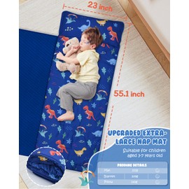 Toddler Nap Mat with Pillow & Blanket, 55.1''x 23'' Soft Toddler Sleeping Mat Roll Up Portable Nap Mats for Preschool, Daycare Kids Nap Mat, Slumber Bags for Boys Girls