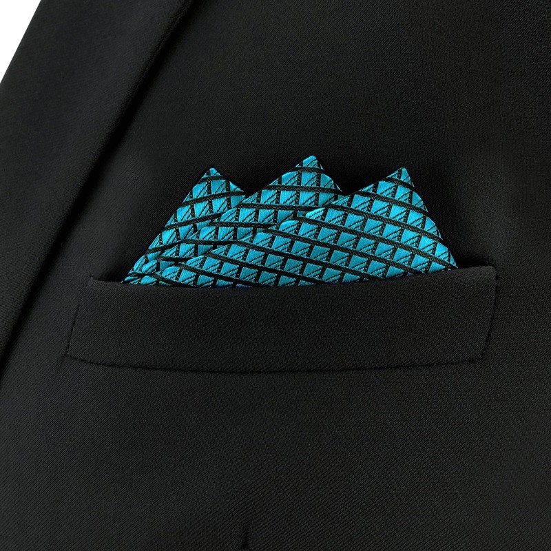 SHLAX&WING Solid Blue Men's Pocket Square Silk Business 32cm, blue