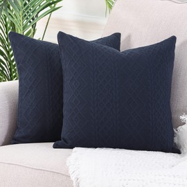 YAERTUN Pack of 2 Super Soft Decorative Throw Pillow Covers Square Cushion Cases Pillowcases for Couch Sofa Bedroom Car Modern Embossed Patterned,26 x 26 inch,65 x 65 cm Blue
