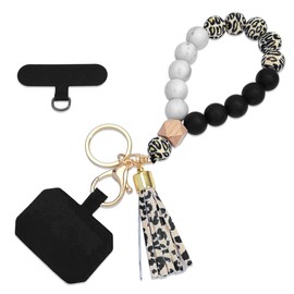Nalefow Phone Lanyard Silicone Beaded Phone Wrist Strap Cute Elastic Cell Phone Wristlet Chain Bracelet with 2 Tether Tab (Brown Leopard)