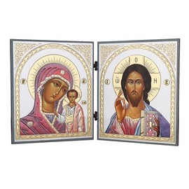 NKlaus - GM of Kazan & Jesus Christ - Icon Diptych Christian Travel Altar Wood 15908