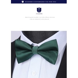 HISDERN Men's Bow Tie, Dot, Checked, Paisley, Adult, Floral Pattern, Plain, Glossy, Hook Type, Easy to Put on and Take Off, Wedding, Party, Choose Color, 07 green (solid)