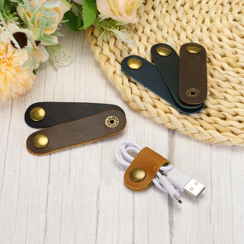 MECCANIXITY 8Pcs Leather Cable Straps Cord Organizer 80x20mm Cable Ties