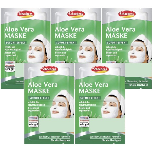 Schaebens Aloe Vera Mask - provides extra moisture and invigorates - Pack of 5 (5 x 2 x 5 ml for 10 Applications)