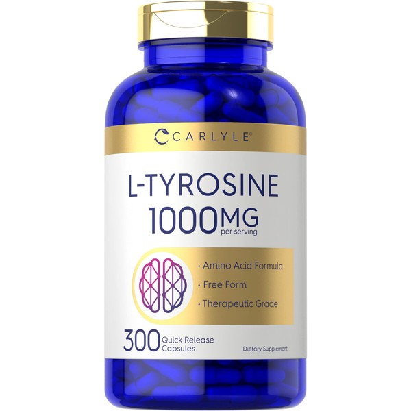 Carlyle L Tyrosine Capsules | 1000mg | 300 Count | Non-GMO & Gluten Free Supplement