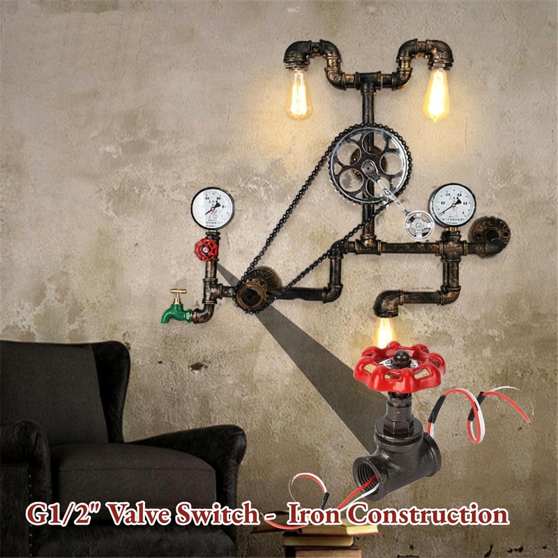 AUNMAS Retro Steampunk Light Switch, G1/2 Inch Water Pipe Valve