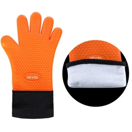 5Dots Silicone Oven Mitts - Heat Resistant Grilling Gloves, Premium Non-Slip BBQ Gloves with Protective Cotton Layer Inside, Waterproof, Great for Grilling, Baking and Cooking (Orange)