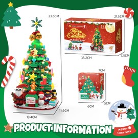 Advent Calendar 2025 Christmas Tree Building Blocks Set with LED Light, 24 Days Christmas Countdown Calendar Christmas Tree Building Blocks Xmas Gifts Toy Decorations for Adults Men Women Kids Teen Girls Boys