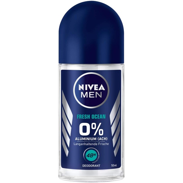 NIVEA MEN Fresh Ocean Roll-On Deodorant in Pack of 6 (6 x 50 ml), Deodorant without Aluminium with Refreshing Formula, Deodorant with 48-Hour Protection Nourishes the Skin