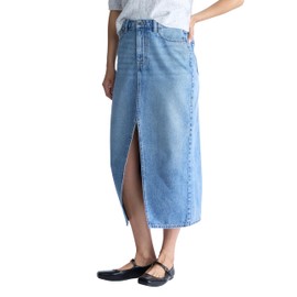 Buffalo David Bitton Women's Samantha High Rise Denim Maxi Skirt with Front Slit, Mid Blue Sanded, 28