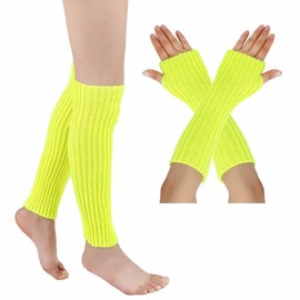 SHTGOI Leg Warmers and Pulse Warmer Set Cotton Knitted Leg Warmers Fingerless Gloves Winter Arm Hand Warmer Leg Warmer Leg and Arm Warmers for Yoga Dancing Gym Exercises Keep Warm, yellow