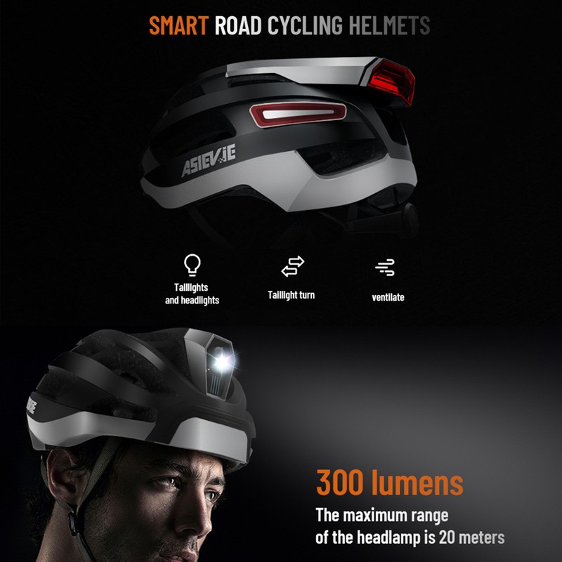 Bike Smart Cycle Helmet with Headlight Tail Light SOS Emergency