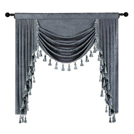 ELKCA Grey Chenille Curtains Valance for Living Room Window Waterfall Valance for Kitchen, Rod Pocket (W39 Inch, 1 Panel)