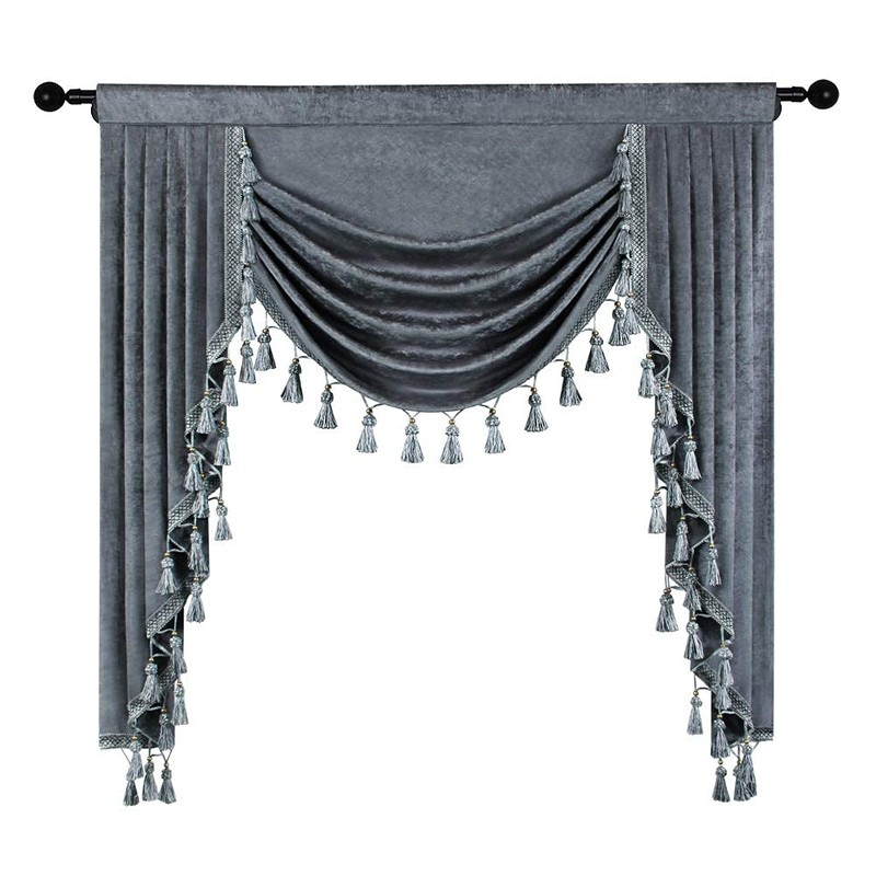 ELKCA Grey Chenille Curtains Valance for Living Room Window Waterfall