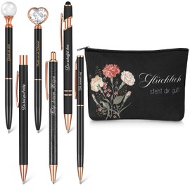 Nezyo Inspirational Gift Set for Women Including 6 Motivational Ballpoint Pens and 1 Cosmetic Bag Gift for Christmas Mother's Day for Colleague Nurse Teacher, black, Style 3