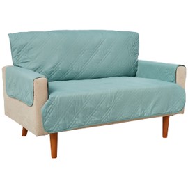 SureFit Home Decor Microfiber Pet Loveseat One Piece Quilted Furniture Throw Cover, Relaxed Fit, Polyester, Machine Washable, Sea Glass Color