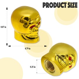 MEAJOO 6PCS Skull Style Tire Valve Stem Caps, with O Rubber Ring, Universal Copper Core Tire Valve Stem Covers for Cars, SUV, Trucks, Bikes, Motorcycles, Bicycles(Gold)