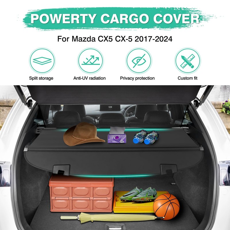 Powerty Cargo Cover for Mazda CX5 CX-5 2017-2024 2025 Accessories