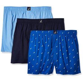 Nautica mens Cotton Woven 3 Pack Boxer Shorts, Peacoat/Dellarobbia/Sails-sea Cobalt, X-Large US