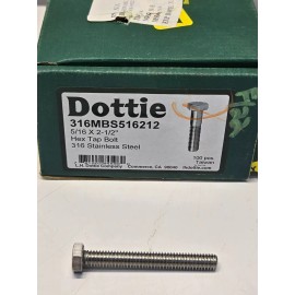 Unbranded DOTTIE MBS516212 5/16''-18 x 2-1/2'' Stainless Steel Hex Head Tap Bolt Lot Of 10