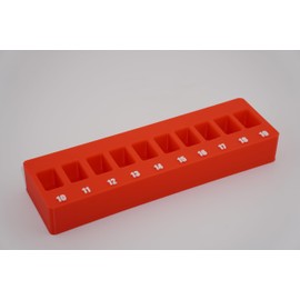 3/8 Inch Drive Metric Crowfoot Wrench Organizer Bin/Rack (Red w/White Lettering)