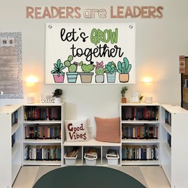 Lacama Classroom Decor,Lets Grow Together Flags Banner,Teacher Bulletin Board,Green Plants Classroom Must be Have,Affirmation Kids Room Decor Hanging Banner Flag Decor for Reading Nook,30x20 Inch