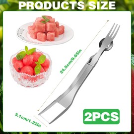 2Pcs Watermelon Slicer Tool Fork 3-In-1 Fruit Fork Fruit Cutters Stainless Steel Watermelon Cutter Thicken Portable Cutter Slicer Tool Utility, Cutting Practical Gadgets for Home Kitchen Camping