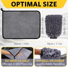 KEYAYE 5 Pcs Car Washing Kit with 3x Microfibre Cleaning Cloth Car and 2er Microfibre Car Wash Mitt, Dual-Sided Ultra Soft Car Drying Towels and Gloves for Car Care,Washing,Polishing, 600GSM, 40x30cm