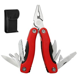 NKAKTSU Mini Multi-Tool, 12-Function Pliers, Foldable, Survival Tool with Nylon Case, For Outdoor Activities, Camping, Climbing, Disaster Prevention, Fishing, DIY (Red)