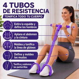 Banda de Resistencia de Pedal de 4 Tubos, Cuerda Elástica para Entrenamiento de Abdominales, Estiramiento de Yoga y Equipo de Fitness (Rosa)