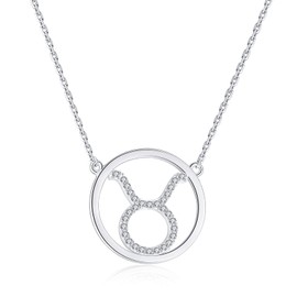 Qings Taurus Constellation Zodiac Necklace for Women Fashion Round Horoscope Astrology Pendant Necklaces with 5A Cubic Zirconia, Galaxy Jewelry Simple Birthday Best Gifts for Teen Girls