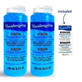 Wavelength 2 Bottle x 250ML MP Blue Multi-Purpose Ultrasound Gel. Hypoallergenic, Non-Greasy, Premium-Quality. Made in Canada. 2 Bottle x 250ML with Bonus 20g. (2, Blue 250 ml x 2 with Bonus 20g Pck)