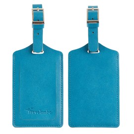 Travelambo 4 Pack Leather Luggage Tags for Suitcases Travel Labels (Energetic Blue)