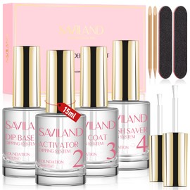 Saviland Dipping Powder Liquid Set 15 ml/0.52 oz, 10 Pieces Dipping Powder Nails Set with Base Coat Top Coat Activator Acrylic Dip Nail Set Required Tools for Nail Art