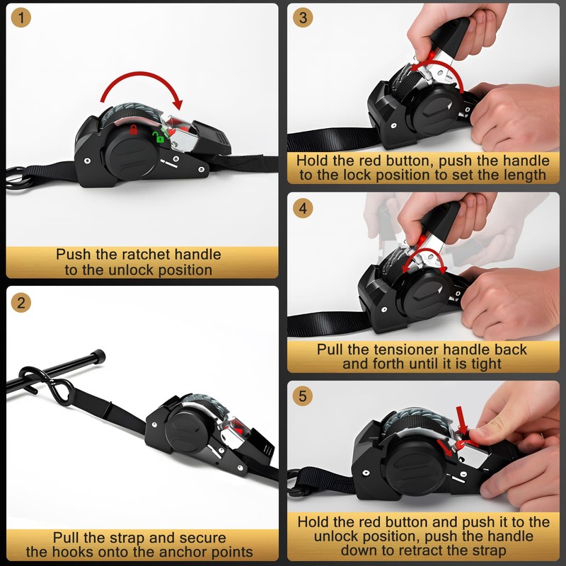 IAZZCO Retractable Ratchet Tie Down Straps - 1 Inch x