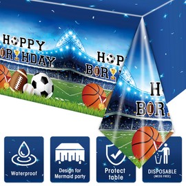 SJJPDYY 3Pack Sports Themed Tablecloths-Sports Birthday Party Decorations Basketball Football Baseball Soccer Plastic Table Covers All Star Sports Disposable Tablecloths for Boys
