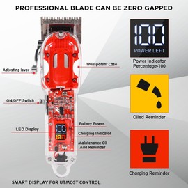 Transparent Super Power Hair Clippers Set Zero Gap with LED Digital Display Cordless Professional Barber Clippers and Home Use Hair Cutting Haircut Grooming Kit for Men Women Kids