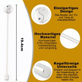 HAQI Strong Magnetic Stainless Steel Stirrer, Reusable Yin Yang Bagua Shape Stirrer Stick Bottom 3000 Gauss Strong Neodymium Magnet Magnetic Field Therapy Aid Coffee Milk Tea Companion (Sliver)