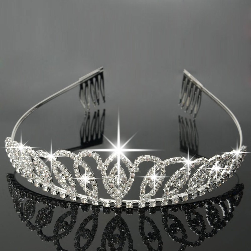 Bseash - Tiara de cristal plateado con corona de princesa,