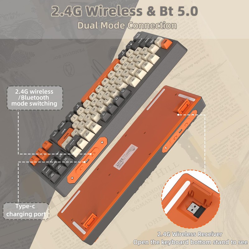 MAMBASNAKE M87 TKL– Dual-Mode-Wireless-Gaming-Tastatur, Bluetooth/2,4 GHz, PBT-Kugeltastenkappe, 4000-mAh-Akku, gemischte Regenbogen-Hintergrundbeleuchtungstastatur