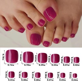 LoveOurHome 240pc Colored Gel Press on Toenails Full Cover Fake Toe Nails Glossy Short Square Red False Toenails French Artificial Pedicure Acrylic Tips with Gel Glue Adhesive Tabs for Women Girls