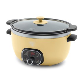 GreenLife 6QT Slow Cooker, Non-Toxic Ceramic Nonstick Removable Interior Bowl, Programmable, Family Friendly, Keep Warm, Stovetop & Oven Safe, Dishwasher Safe Parts, Timer, Glass Lid, Butter Yellow