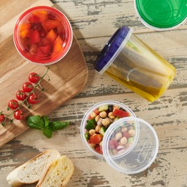 ELEGANT DISPOSABLES 32 ounce Plastic Food Storage Containers with colored Twist Top Lids Reusable Leak Proof Deli Containers for Freezer Storage Meal Prep Pack of 24