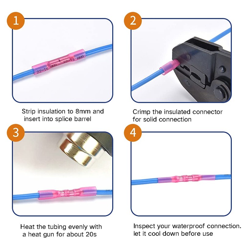 Heat Shrink Butt Connectors, 16-14 AWG 100Pcs Blue Waterproof Electrical